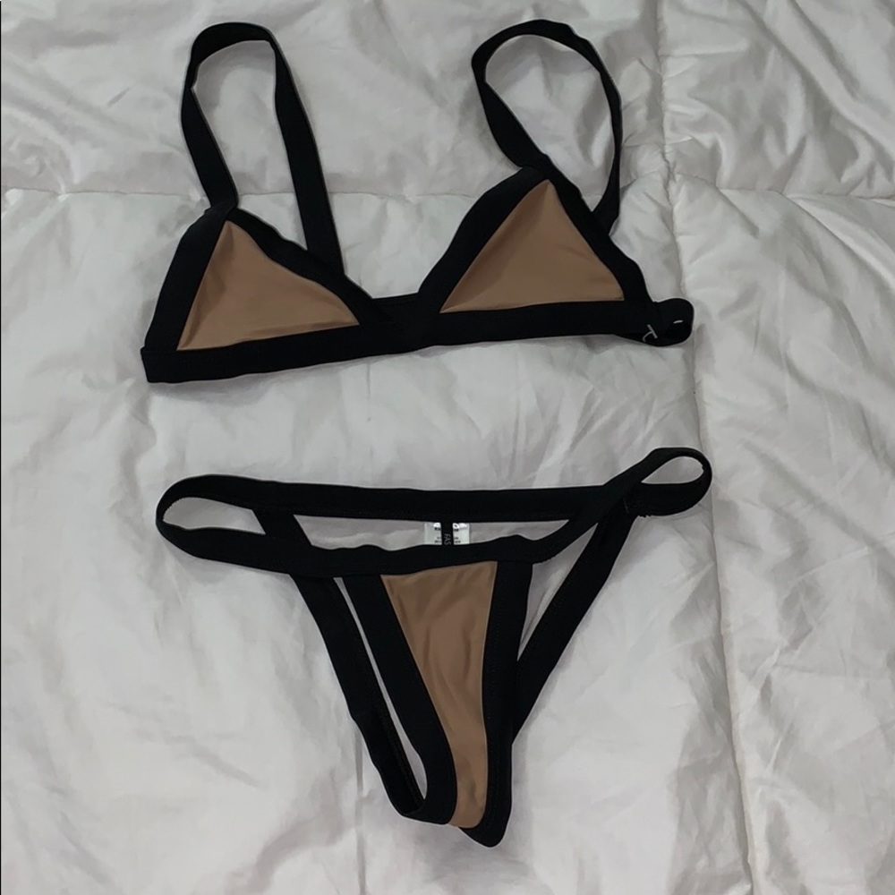 Fashion Nova nude and black bathing suit set